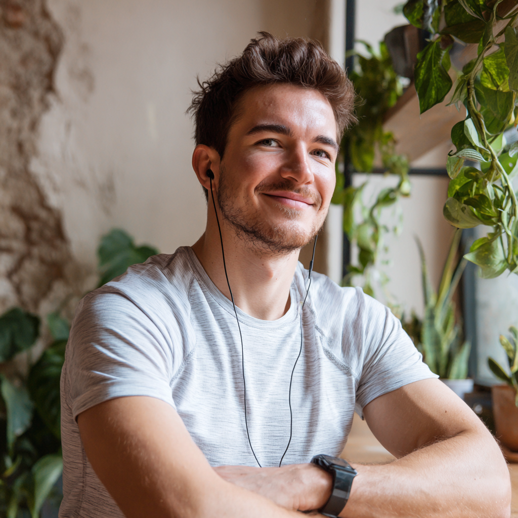 Mosolygós középkorú magyar férfi edzőteremben, egészséges és magabiztos